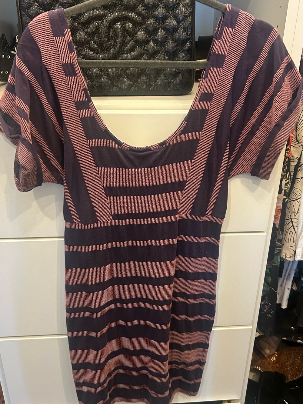Free People Striped Scoop Neck Dress in Purple and Pink